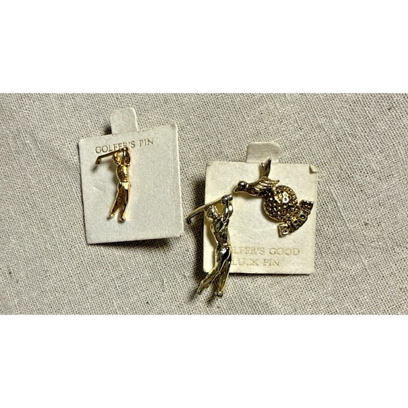 The Unbranded Brand Other - 2-Men Golfer Swinging Club and 1-Birdie with golf ball Gold Tone Collectible Pin